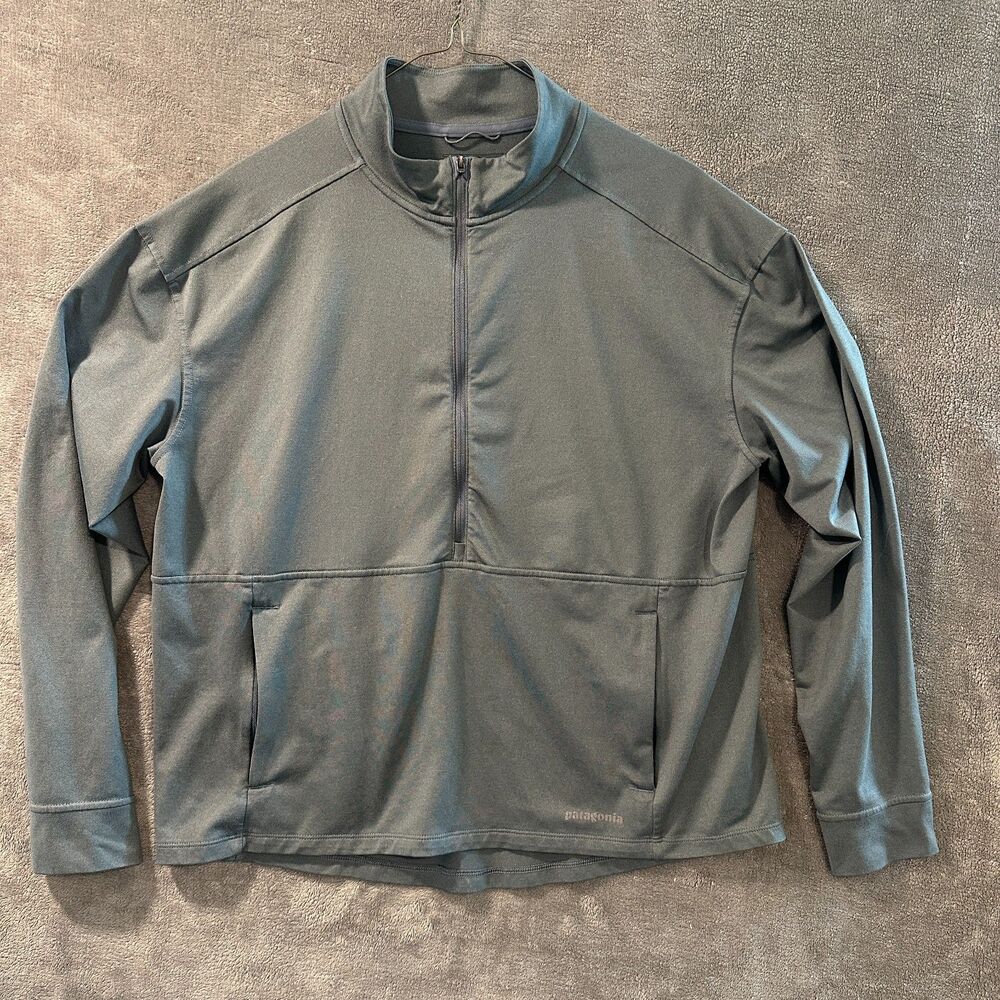 Patagonia Women Pack Out Quarter Zip Stretch Knit Pullover Pockets Dark Grey Med